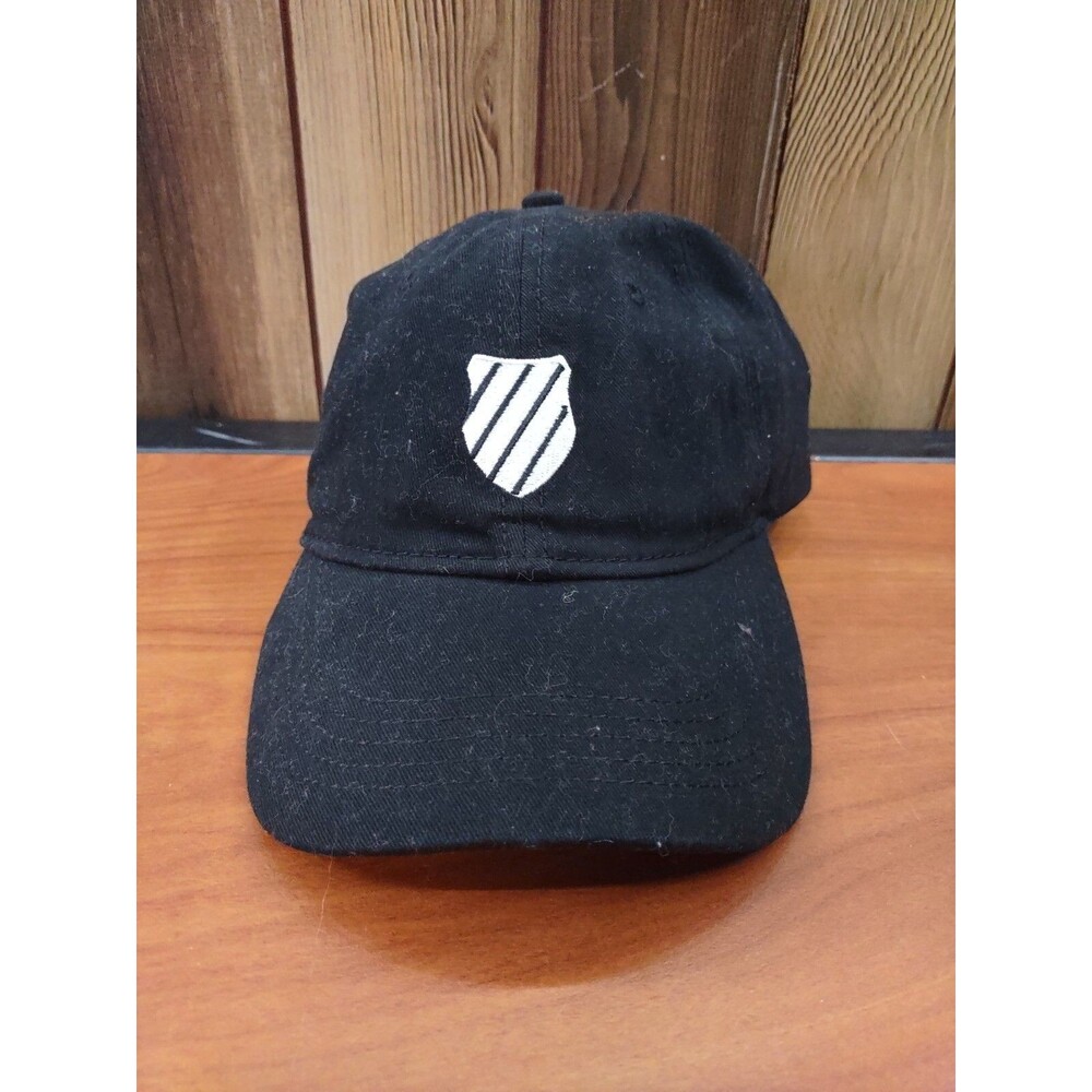 K-Swiss Black w/ White Cotton Tennis Adjustable Strapback Hat Baseball Cap Logo